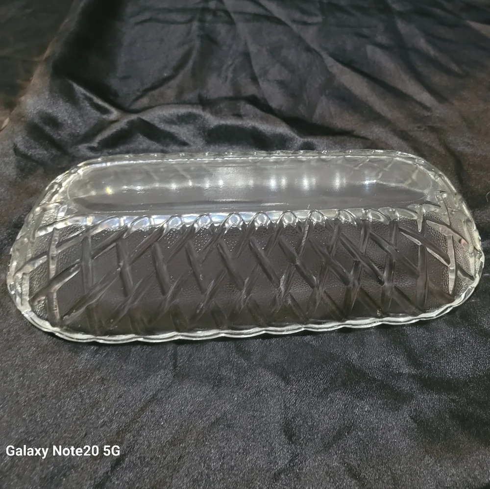 Vintage Indian Glass Basket Weave Oval Dish~Candy Dish~Pickle Dish~Serving Bowl